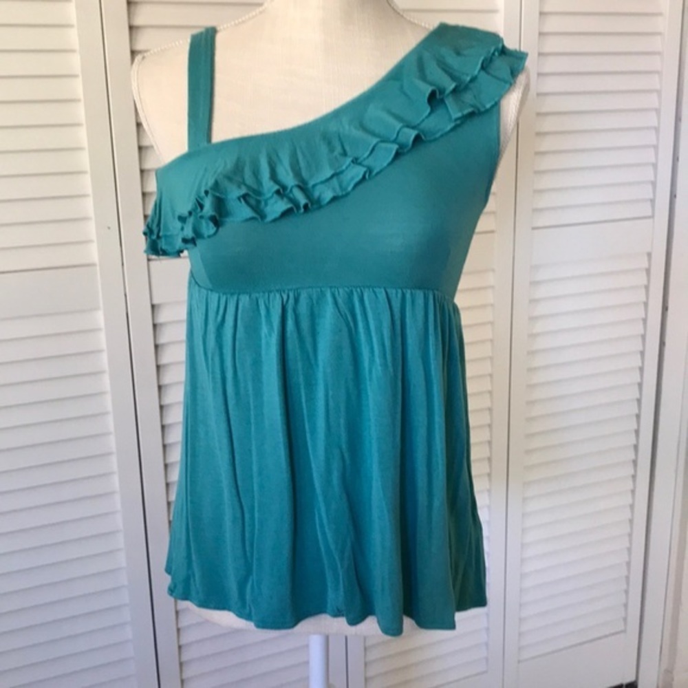 GUESS Y2K one shoulder, ruffled top in teal size small great condition